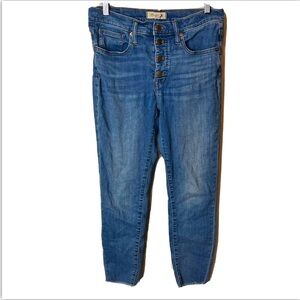 Madewell Jeans 9” Mid-Rise Skinny Blue Button Fly Size 28 Fair Trade Puckering